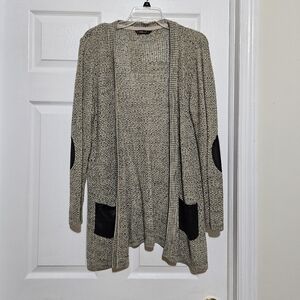 knitted beige cardigan with black faux